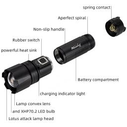 USB Lanterna LED Recarregável, Zoom XHP70, Mais Poderoso, Ao Ar Livre, Caminhadas, Acampamento, Caça, Tocha Tática, Luz 26650 Bateria, 30W - Image 5