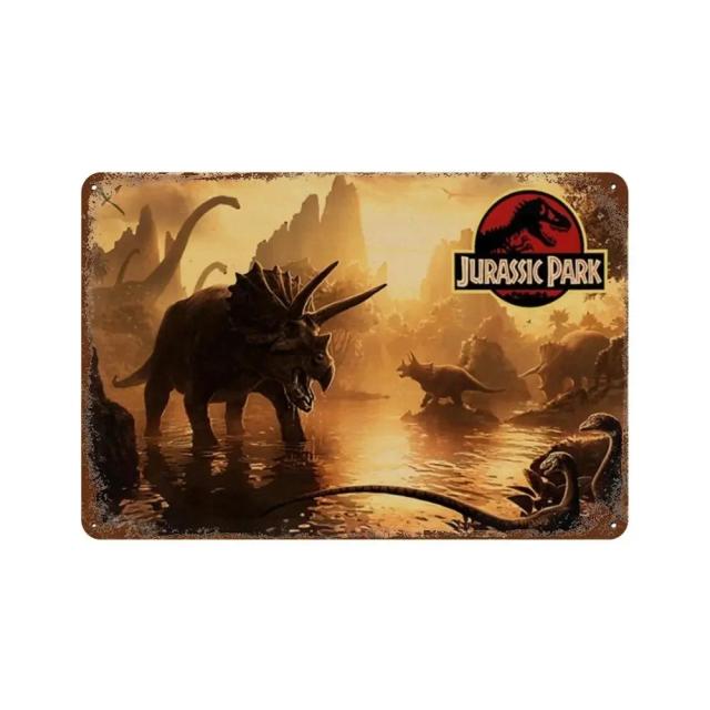 Placa de Metal Vintage Jurassic Park para Decoração de Parede em Casa, Bar ou Clube