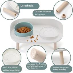 Gato duplo tigela de segurança com suporte de madeira e esteira de silicone gatinho filhote de cachorro alimentos alimentação de água elevada prato suprimentos de cão à prova de derramamento - Image 4