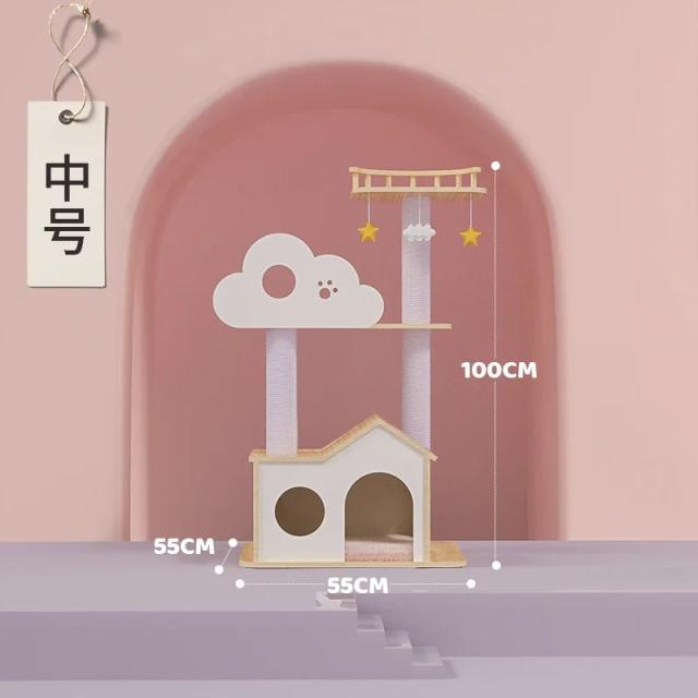 Escada de Madeira Maciça Nórdica para Gatos com Plataforma de Salto — Design Moderno para Móveis de Animais de Estimação