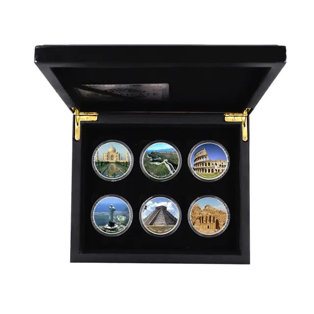 Conjunto Exclusivo de Moedas Comemorativas das Sete Maravilhas do Mundo em 7 Peças – Presente Perfeito e Item de Colecionador