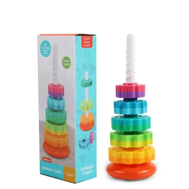 Brinquedo Montessori Giratório Arco-Íris Torre de Empilhamento para Bebês