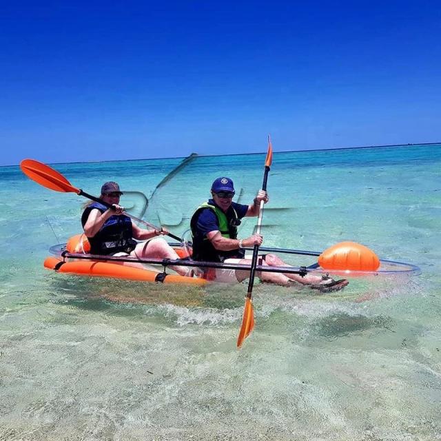 Kayak com fundo de vidro cristalino, barco a deriva oceano de dois lugares, caiaque duplo transparente à venda