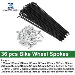 X autohaux 36 peças raios de bicicleta raios de roda de bicicleta 14g 125mm 135mm 138mm 171mm 177mm 185mm 202mm 205mm 209mm aço carbono preto - Image 1