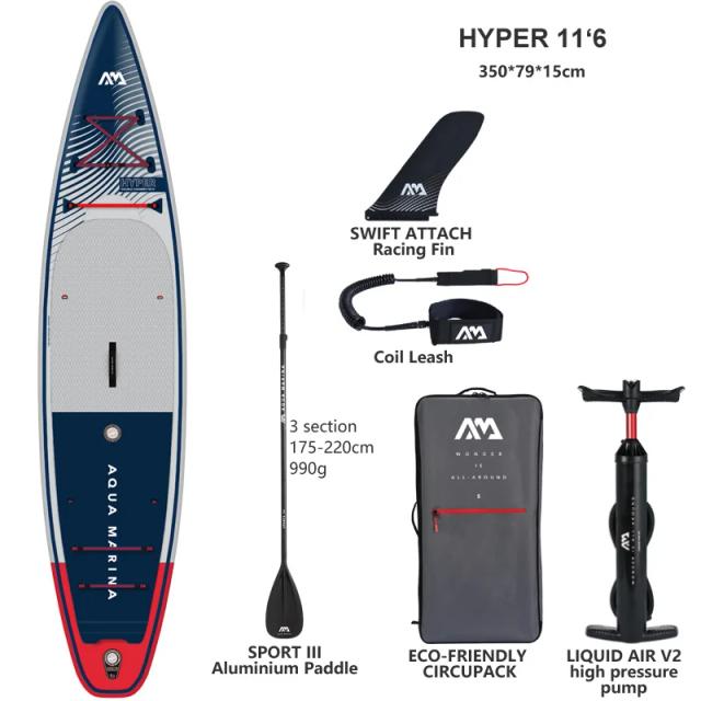 HYPER Inflável Stand Up Paddle Board com Duplo Compartimento de Ar para Surf e Passeios na Água
