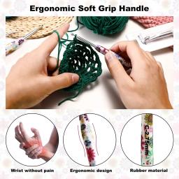 Caju flor alumínio Crochet ganchos Kit, Crochet agulhas com saco, ergonômico tricô Crochet conjunto, 2.25-10.0mm, 14Pcs, Novo - Image 3