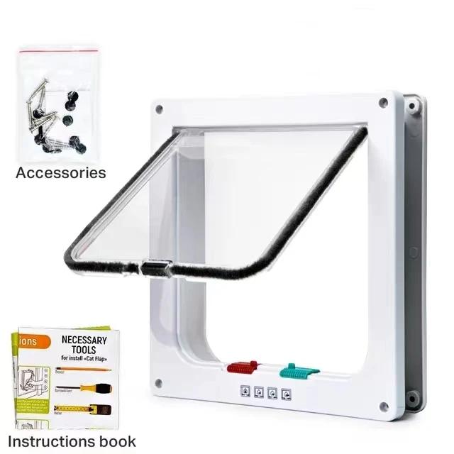Gato Flap Porta com 4 Vias Bloqueio de Segurança, Interruptor Controlador, Porta de Plástico ABS Transparente, Cachorro e Gatinho, Segurança dentro e fora, Pet Door Kit - Image 1