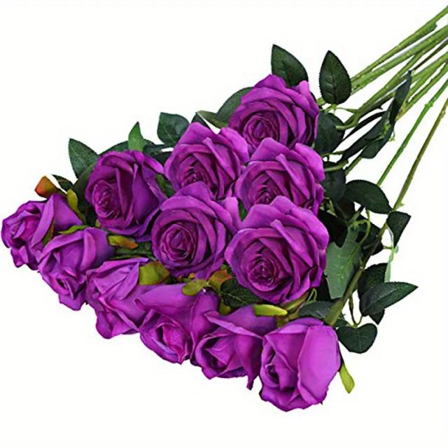 Bouquet de Rosas Artificiais para Decoração de Ambientes, Arranjos Florais Realistas para Casamentos e Aniversários, 12 Peças