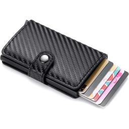 Suporte de cartão de crédito de fibra de carbono masculino carteira de metal inteligente RFID pop-up fino fino bolsa preta pequena estojo de metal - Image 2