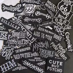 Aplique preto de banda de rock de metal punk, adesivo de reparo termocollant, emblemas bordados de letras de tecido, ferro em remendos para roupas - Image 1