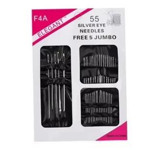 Conjunto de Agulhas de Aço Inoxidável para Bordado com Threader - 55 Peças de Tamanhos Variados e Olho Grande para Artesanato em Casa