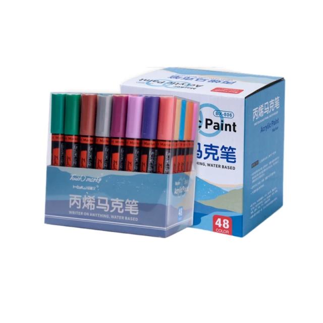 48 Cores de Marcadores de Arte: Tinta Acrílica em Caneta Pincel para Pintura em Pedra, Cerâmica, Vidro, Madeira e Lona - Suprimentos DIY para Graffiti e Desenhos