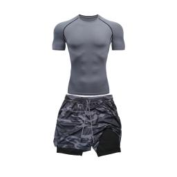 Conjunto Sportswear Compressão para Homens, Fato Ginásio Fitness, Camisa Secagem Rápida, Shorts Performance 2 em 1, Atletismo Verão, 2PCs - Image 2