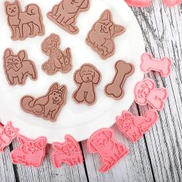 Cortadores De Biscoito De Cão Com Conjunto De Pistão, 3D Puppy Osso Forma Biscuit Mold, Desenhos Animados Em Relevo Cookie Stamps, Ferramentas De Cozimento Do Bolo DIY, 8Pcs - Image 6