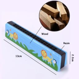 Harmonica cromática de madeira para crianças, 16 buracos, instrumento de sopro musical, mini desenhos animados, tom C, blues, brinquedos para crianças - Image 2