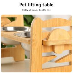 Tigelas de bambu ajustáveis para cães, Dog Feeder Stand, tigelas de aço inoxidável para cachorros e gatos, acessórios para animais de estimação - Image 4