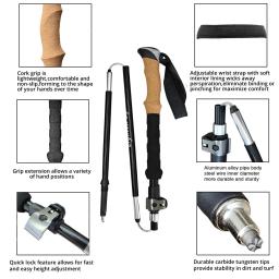 Portátil ao ar livre Fold Trekking Pole, Nordic Camping Cane, Vara de caminhada, Escalada Stick no saco, 5 seções, 2 pcs - Image 3