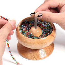 1 conjunto de ferramentas de miçangas giratórias de madeira, kit de tigela de armazenamento com agulha para pulseira diy, colar, joias, artesanato, suprimentos de miçangas - Image 1