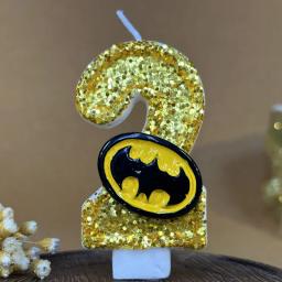 1 pçs número de aniversário 5 velas, engraçado bat tema velas de aniversário para bolo, numeral dourado 0-9 vela bolo topper com lantejoulas - Image 4