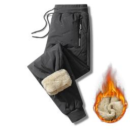 Inverno sweatwear masculino de pelúcia grosso velo sweatpant lambswool calças térmicas calças casuais à prova dwindproof água vento calças de algodão quente - Image 4