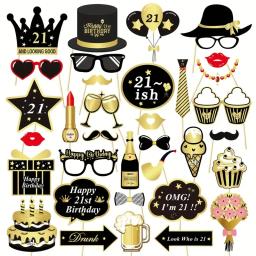 Adereços fotográficos de aniversário para meninos e meninas, decoração de festa, preto e dourado, 30 anos, 34 peças - Image 4