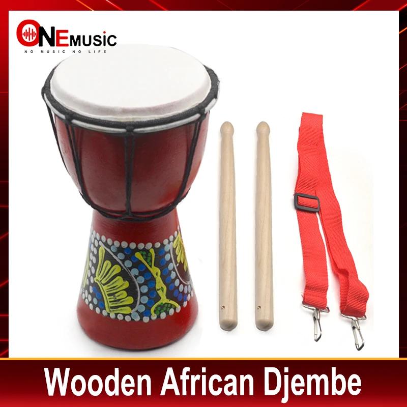 Tambor Africano De Percussão Tambor De Mão, Jambe De Madeira, Baterista Duplo Com Padrão, Djembe, 4 em, para Venda - Image 1