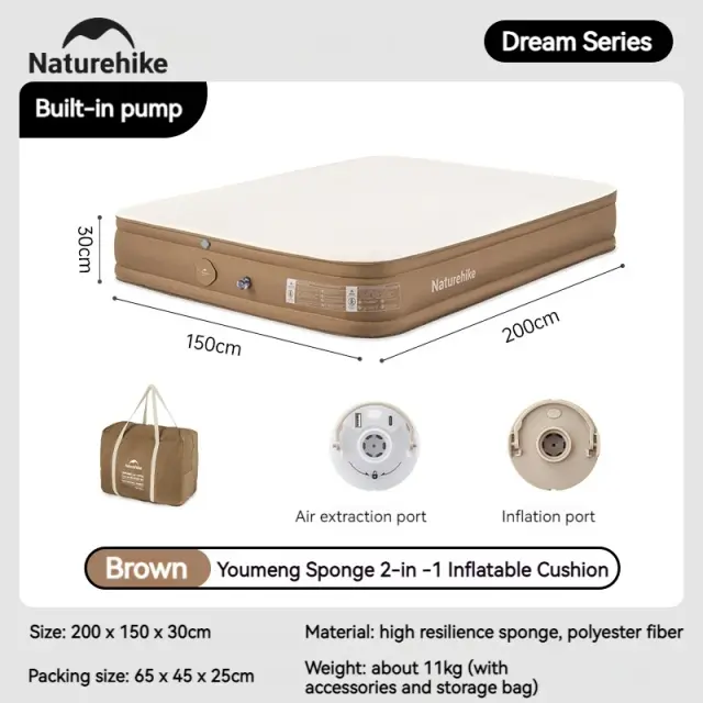 Barraca Inflável Naturehike com Colchão Duplo, Cama Automática e Bomba Embutida para Acampamento - Suporta até 300kg