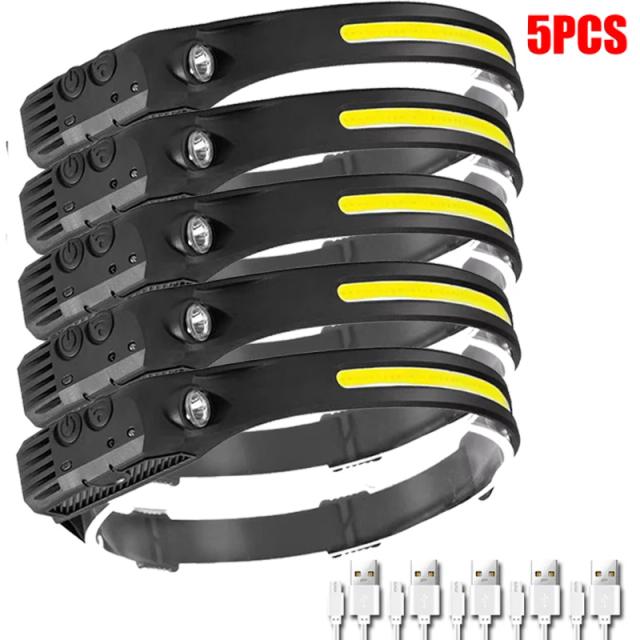 Lanterna de Farol LED Recarregável USB com Sensor XPE + COB 350lm