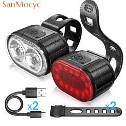 Bicicleta dianteiro e traseiro LED Light Set, farol de bicicleta, USB Charge, lanterna traseira impermeável, MTB Lanterna, ciclismo Acessórios - Image 1