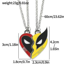 Marvel Movie Keychain Set para Melhores Amigos, Deadpool e Wolverine Colar, Split Heart Matching Pingente, Fãs Acessórios Presente, 2pcs - Image 2