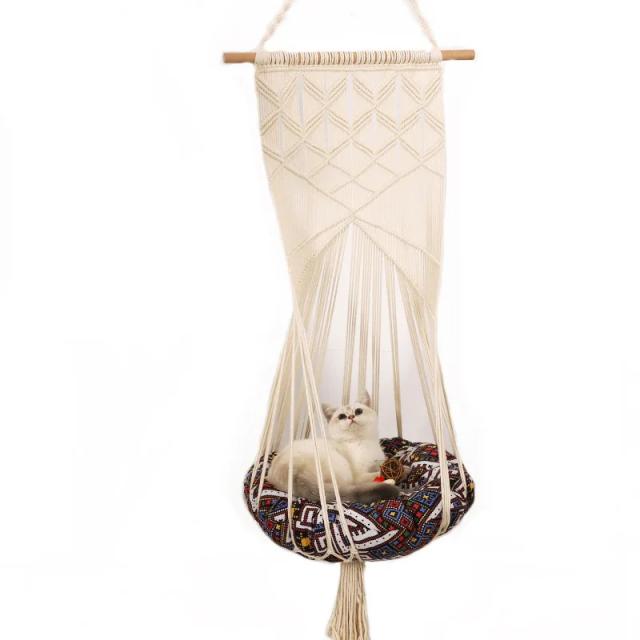 Cesta Suspensa Artesanal para Gatos - Cama Lavável em Estilo Floral para Todas as Estações