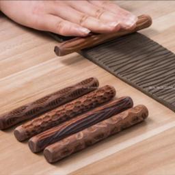 10 peças de madeira textura de rolamento impressão textura ferramenta de argila de polímero cerâmica mão-gravado impressão lama ferramenta de haste de rolamento - Image 1