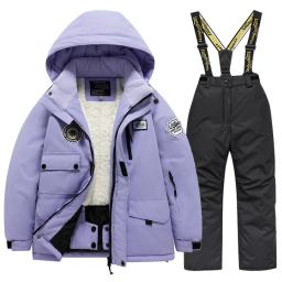 Terno de esqui infantil, conjunto masculino e feminino com roupas de esqui grossas, impermeáveis e quentes para vila de neve, para crianças grandes e bebês - Image 3