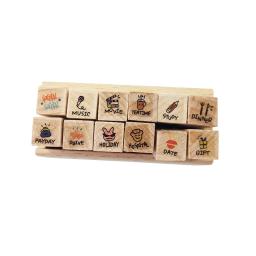 12 Pçs/set Bonito Dos Desenhos Animados Padrão Conjunto de Carimbos De Madeira Feliz Vida Amor & Viagem Leiteiro Carimbo De Borracha De Madeira - Image 5