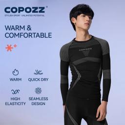Copozz masculino feminino conjuntos de roupa interior térmica de esqui secagem rápida compressão funcional treino apertado snowboard topos e calças adulto - Image 1