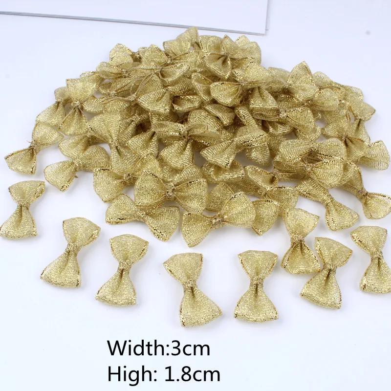 Laços de fita dourada, Bowknot para presente de Natal, Envolvimento de flores, Festa de casamento DIY, Artesanato, 50pcs - Image 1