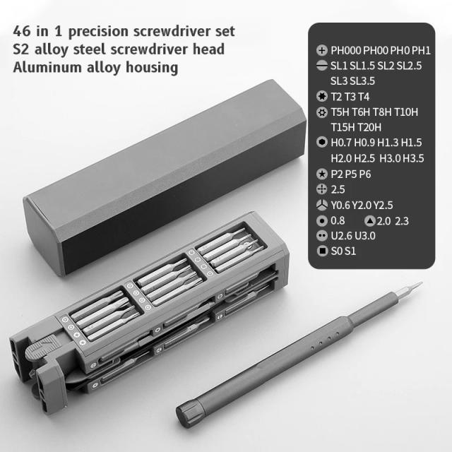Conjunto Chave de Fenda Precisão 46 em 1 Torx Hex Phillips Magnética para Reparo Eletrônicos