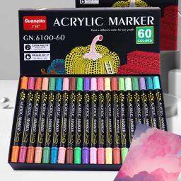 Extra Fine Tinta Acrílica Marcador Canetas, Pontos Ponta Brush Markers Set, caligrafia, letras de vidro, arte rupestre, pintura, 12, 60 cores - Image 1