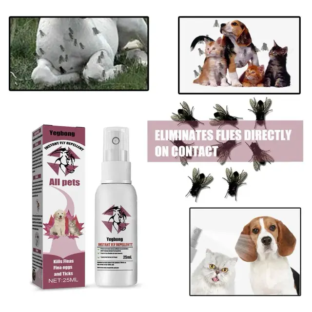 Spray Calmante para Pulgas e Mosquitos em Animais de Estimação - 25ml para Cães e Gatos