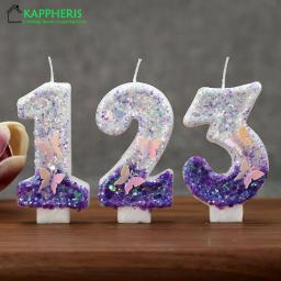 Vela de aniversário Sparklers para meninas, velas para bolos, roxo, borboleta, número, bolo, decoração de festa, 1 ano - Image 1