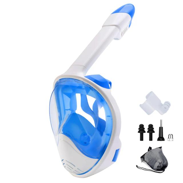 Máscara de Snorkel Full Face com Montagem para Câmera, Visão Panorâmica de 180 Graus, Antifog e Antivazamento para Adultos e Crianças