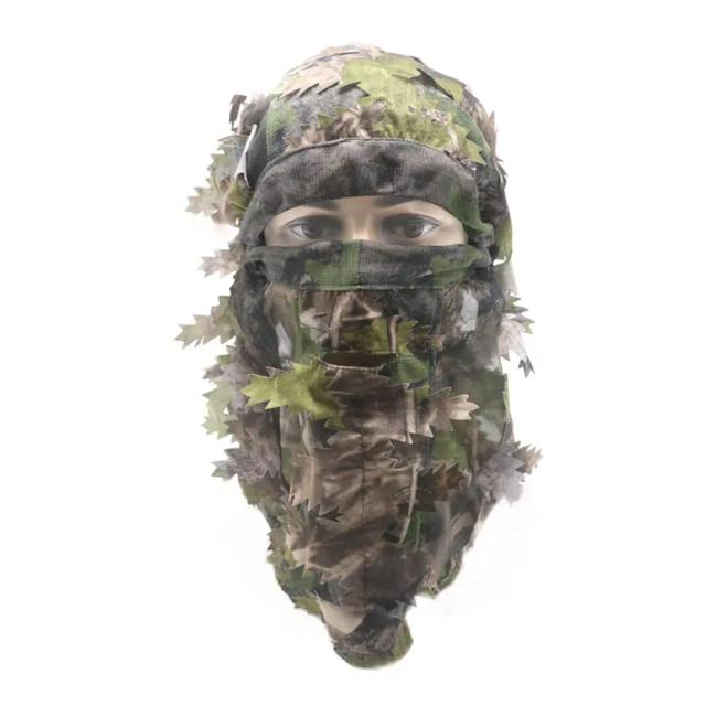Chapéu Ghillie 3D de Camuflagem Frondosa com Máscara Facial Completa para Caça Tática e Acessórios em Peru Camo