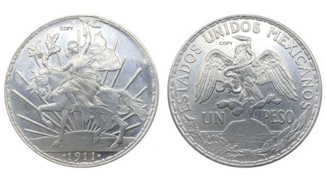 Cópia da Moeda de 1 Peso de 1911 do México em Prata a 90,3% - 100 Anos de Independência