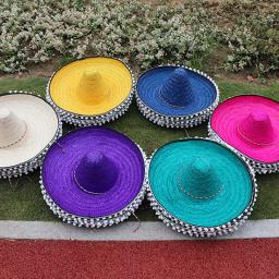 Chapéus de palha coloridos para homens e mulheres, festa mexicana, verão, chapéu de sol ao ar livre, sombrero, Halloween Cosplay, bordas decorativas - Image 3