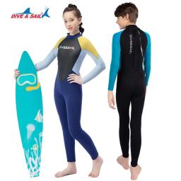 Terno de mergulho infantil em neoprene, fato de manga comprida One Piece, meninos jovens, meninas surfando, mergulho, maiô de inverno, 2,5mm - Image 1