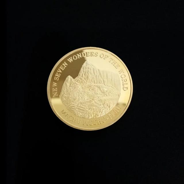 Coleção de Moedas Banhadas a Ouro das Sete Maravilhas do Mundo - Emblemas Comemorativos da Viagem