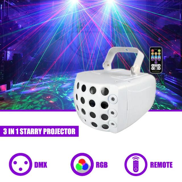 Projetor Laser LED Sunart 3 em 1 com Efeitos Estelares para Festas, DJ, Natal e Ambientes Diversos com Controle DMX