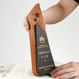Troféu De Cristal De Mármore De Madeira Criativo, Empresa Excelente Empregado Reunião Anual Lembrança Presente, Medalha De Prêmio De Decoração De Casa, 1Pc - Image 2