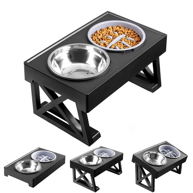 Kompets Suporte para Tigelas Duplas com Altura Ajustável para Cães Grandes - Dish de Alimentação Lenta e Água