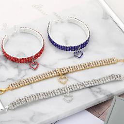Coleiras elásticas strass, colar de três fileiras, ornamento para cachorros e gatinhos, decoração de amor, gatos e cães, novo - Image 2
